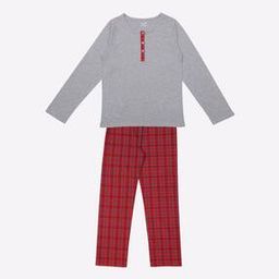 Cotton Top & Checked Lounge Pants Set-image-41