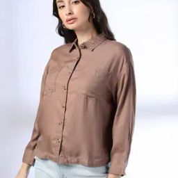 Women Oversized Shirt with Patch Pockets-image-61
