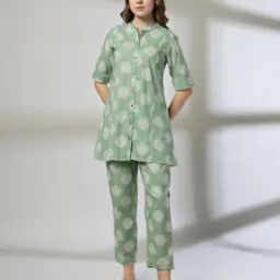 Women Block Print A-Line Kurti with Pants-image-40