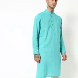 Slim Fit Kurta with Band Collar-image-23