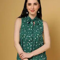 Polka-Dot Print Top with Neck Tie-Up-image-16