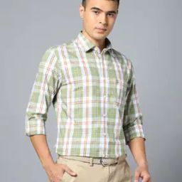 Men Plain Checked Tailored Fit Shirt with Patch Pocket-image-85