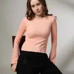 Women Ribbed Skinny Fit Round-Neck T-Shirt-image-53