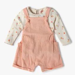 Girls Printed Double Guaze Dungaree with T-Shirt-23