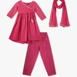 Girls Printed Angrakha Suit Set-image-1