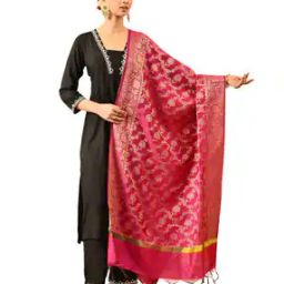 Women Floral Woven Dupatta with tassels-44