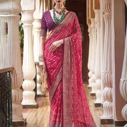 Bandhani Design Gota Work Leheriya Saree-image-3