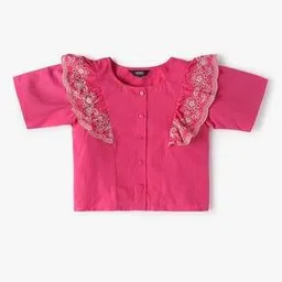 Girls Schiffli Embroidered Ruffled Button-Down Top-image-15