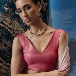 V-Neck Back-Open Blouse-21
