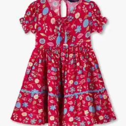 Girls Floral Print Fit & Flare Dress-image-72