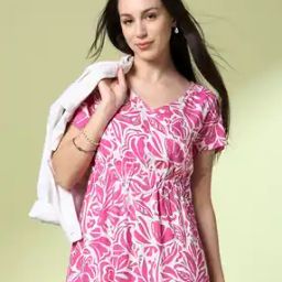 Women Floral Print Cambric Cotton A-Line Dress-image-77