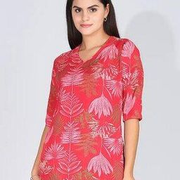 Women Leaf Print V-Neck Kurti-image-96
