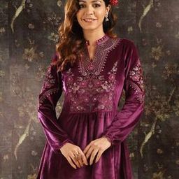 Women Embroidered Flared Kurti-image-36