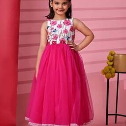 Girls Floral Print Fit & Flare Dress-image-2