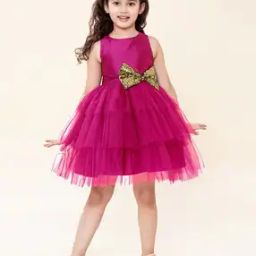 Girls Round-Neck Tiered Dress with Bow Accent-image-35