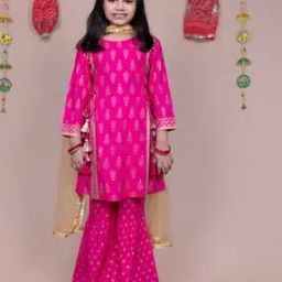 Printed Kurta & Sharara Set with Dupatta-image-2