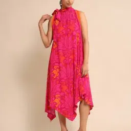 Floral Print Fit & Flare Asymmetric Dress-image-60
