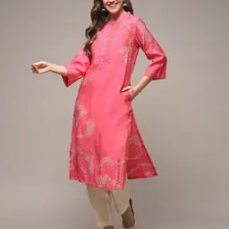 biba Women Bandhani Print Straight Kurta with Pants-picture-10