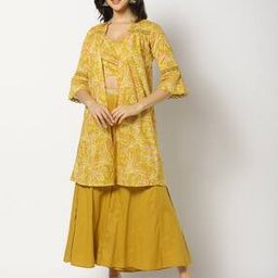 Floral Print Fusion Wear Set with Embroidered Details-image-13