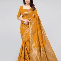 Floral Print Woven Saree with Zari Border-image-23