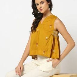 Jamdani Print Top with Embroidered Smoking Highlights-17