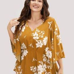Women Floral Print Top with Flutter Sleeves-31