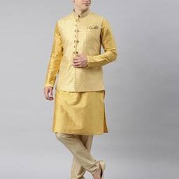 Men Floral Woven Nehru Jacket with Mandarin Collar-image-51