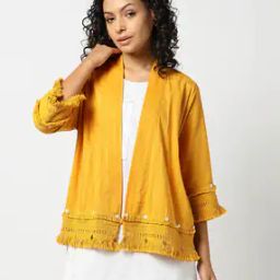 Women Relaxed Fit Shrug with Lace Detail-23