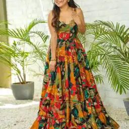 Women Floral Print Gown Dress-image-66