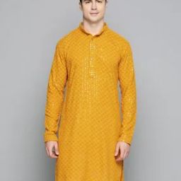 Men Embroidered Regular Fit Long Kurta-image-82