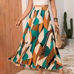 Women Printed Pleated A-Line Skirt-image-7