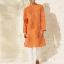 Men Checked Regular Fit Long Kurta with Mandarin Collar-image-24