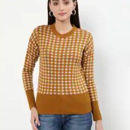 Patterned Round-Neck Knitted Pullover-image-56