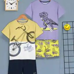 Boys Pack of 2 Printed T-Shirts & Shorts Set-32