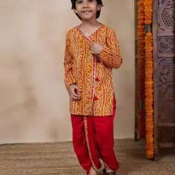 Boys Bandhani Print Kurta & Dhoti Pants Set-image-51