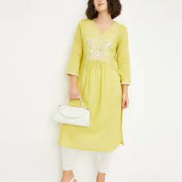 Women Yoke Embroidered Straight Kurta-image-1