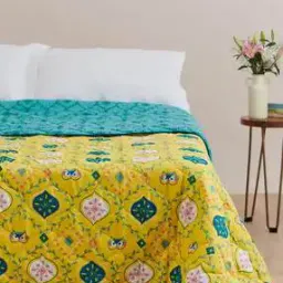 Printed Quilted Reversible Double Bed Blanket-13