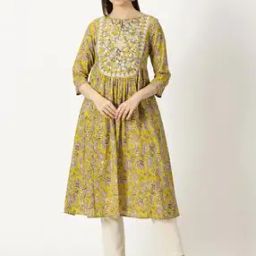 Women Floral A-Line Kurta with Round Neck-image-57