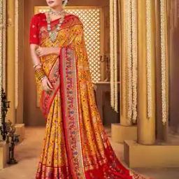Ikat Print Silk Saree with Contrast Border-image-40