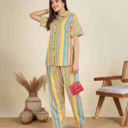 Women Striped Top with Pants Set-image-1