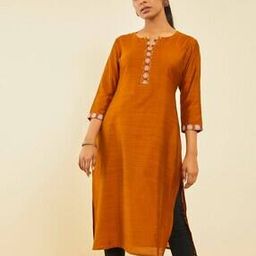 Round-Neck Straight Kurta with Sequins-image-0