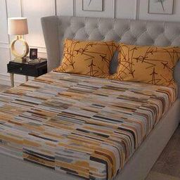 144 TC Striped Double Bedsheet with Pillow Covers-picture-12