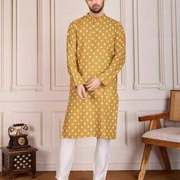 Men Floral Regular Fit Long Kurta-image-9