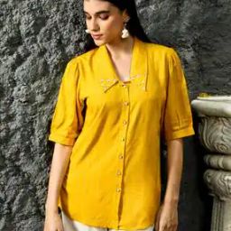 Striped Shirt with Spread Collar-image-77