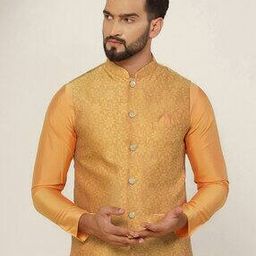 Men Regular Fit Nehru Jacket with Patch Pockets-4