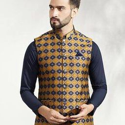 Men Regular Fit Nehru Jacket with Patch Pockets-5