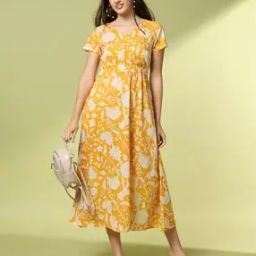 Women Floral Print Cambric Cotton A-Line Dress-image-98