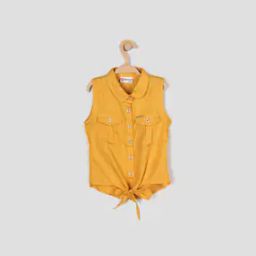 Sleeveless Button-Down Shirt with Tie-Up-image-56