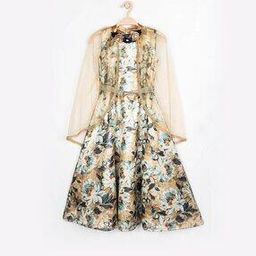 Floral Print Flared Dress with Overlay-image-44