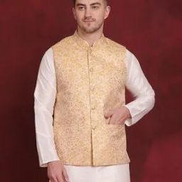 Men Leaf Patterned Slim Fit Nehru Jacket-30